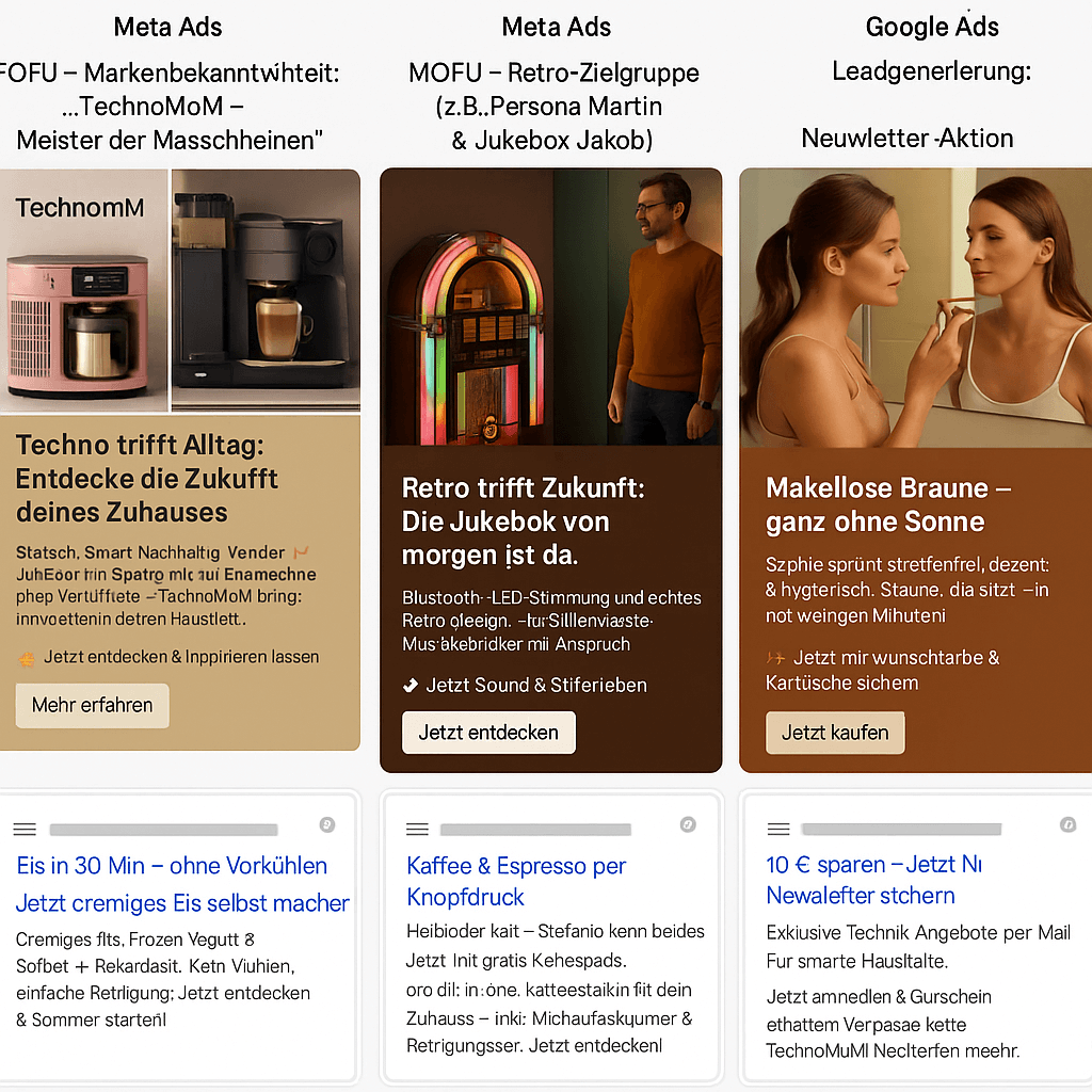 Werbeanzeigen für Google + Meta